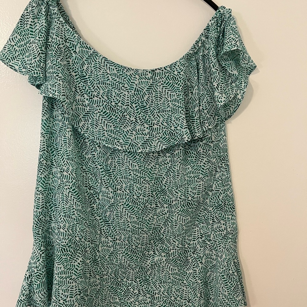Banana Republic Teal Patterned Off-Shoulder Blouse